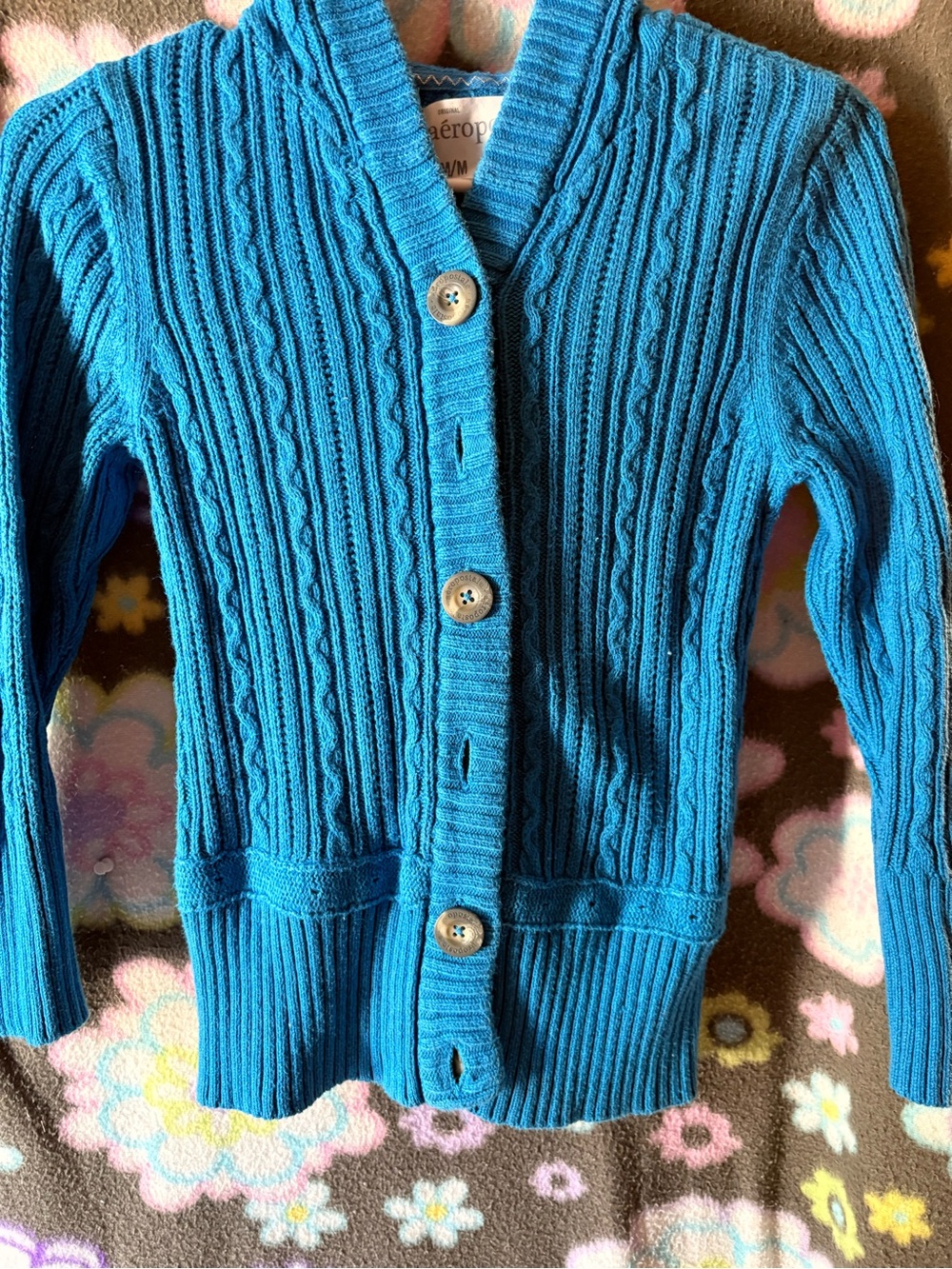 Aeropostale Women’s Bright Teal Cable Knit Button-Up Cardigan